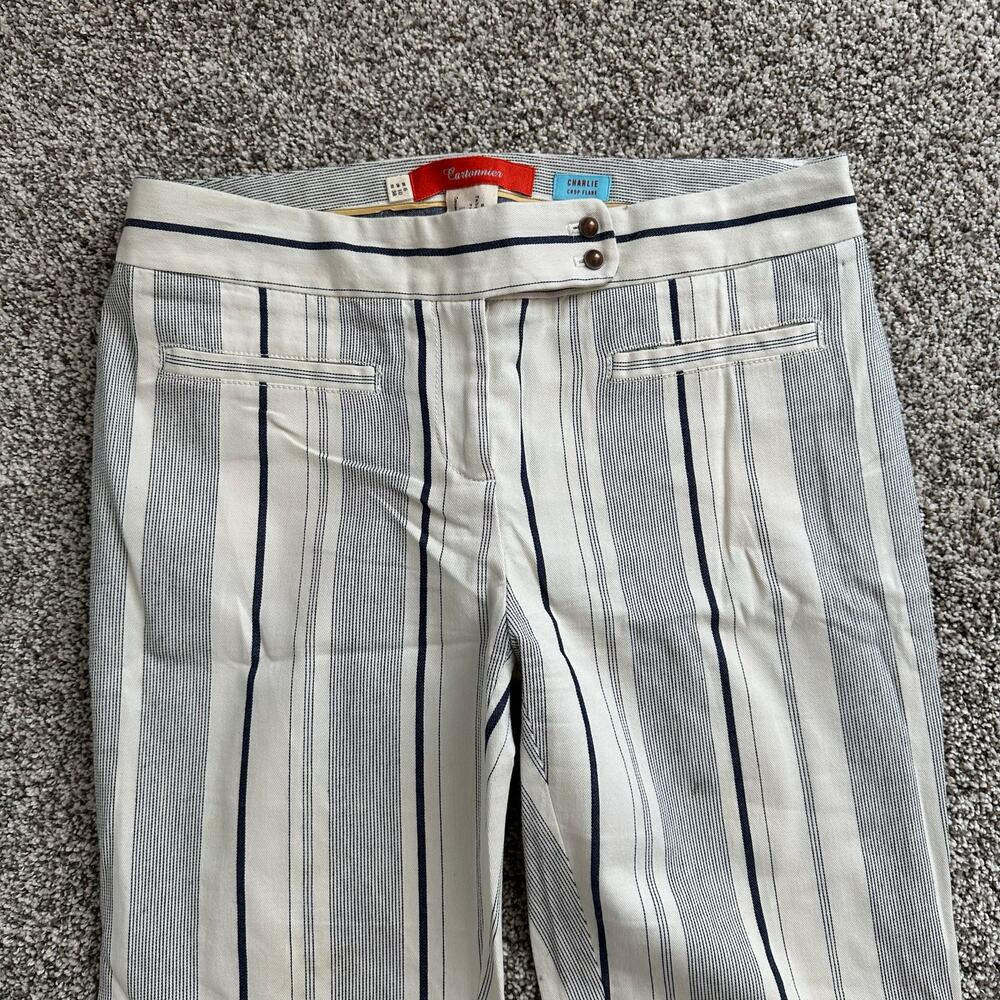Cartonnier Anthropologie cream & navy blue striped Charlie crop flare pants, 6 - Picture 3 of 14